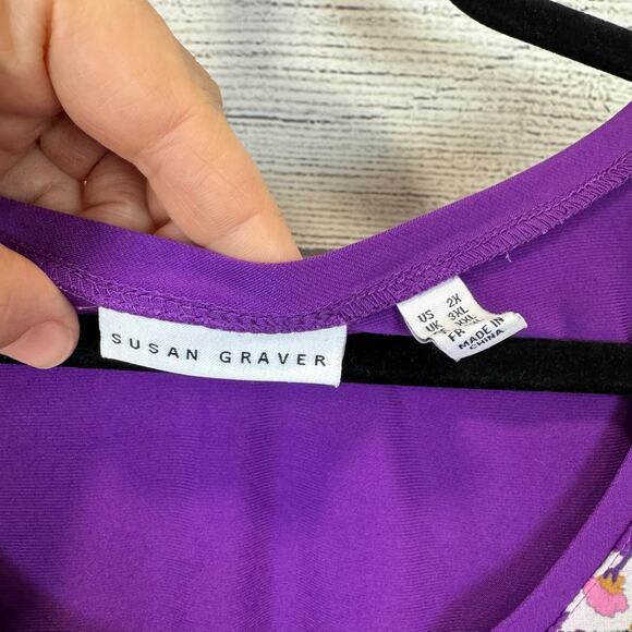 Susan Graver Plus Size Purple Floral Sleeveless Spring Blouse Size 2X - Picture 4 of 11